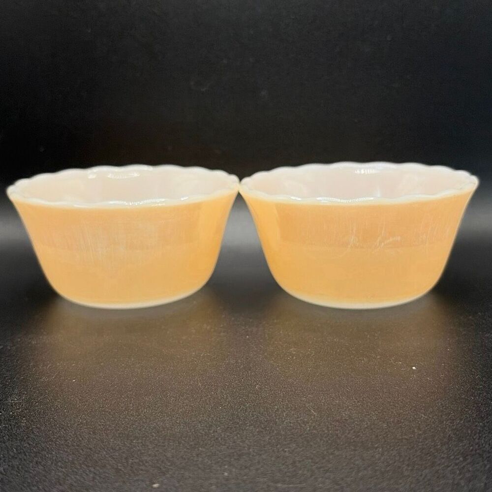 Vintage Fire-King Peach Lustre Custard Bowls – Set of 6 – Anchor Hocking Scallop - Picture 4 of 6